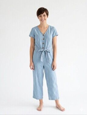 St. John’s Bay Chambray Button-Front Jumpsuit - Petite Large (PL)